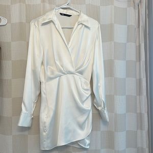 Zara White Wrap Front Satin Mini Dress